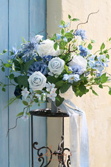 Dusty Blue Wedding Bouquets for Bride, Blue and White Bridal Bouquets for Bride,