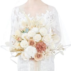 Artificial Rose Bridal Bouquet Ribbon Beaded Wedding Handheld Prop Decoration