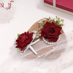 Handmade Silk Rose Corsage and Boutonniere Set in Gift Box – Perfect for Events