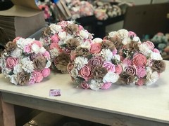 Bride, Bridesmaid, and Toss Sola Wood and Burlap Bouquets