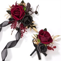 Elegant Burgundy Corsage and Boutonniere Set for Weddings & Proms – Silk Flowers