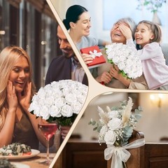 PCS Roses Velvet Realistic Artificial Flowers with Bendable Stems for 48 White