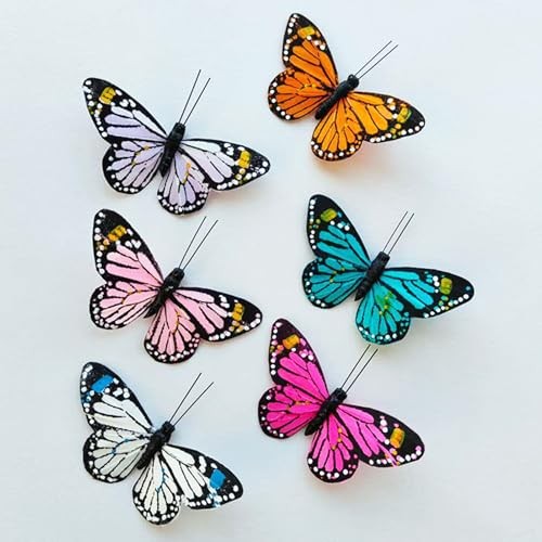 6pcs Artificial Butterfly Decorations with Clip – Artificial Feather Butterflies
