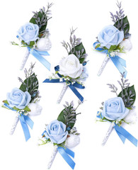 Blue Boutonniere for Men, 6 Pcs Groom Groomsmen Boutonnieres, Artificial Flowers