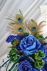 Peacock Blue Beautiful Faux Silk Wedding Bouquet