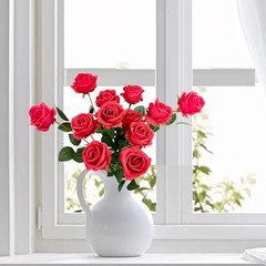 12PCS Fake Red Roses Artificial Red Flowers Bulk, Silk Faux Roses with Stems