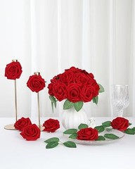 50Pcs Artificial Roses Flowers Fake Roses with Stems Real Touch 50PCS Dark Red