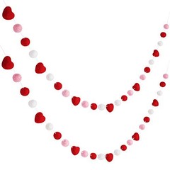 2 Pieces Felt Garlands Decorations Red Pink Ball and Heart Classic Colors Set