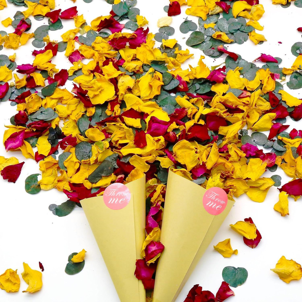 2 QT Mix Biodegradable Flower Petals Confetti, 20+ Cups of Dried Roses & Eucalyp