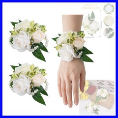2 Pcs Prom Wrist Corsage Artificial Flowers Faux Pearl Bride Bridesmaid Brace…