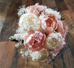 8PC Pink White Bridal Bouquet Wedding Flower Set Artificial Sola Wood Bridesmaid
