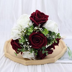Vkkperp 9in Wedding Bouquets for Bride Bridesmaid, 9 inches, Burgundy & White