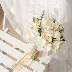 Wedding Bouquets for Bride Bridesmaid, White Champagne Artificial Roses Flowers