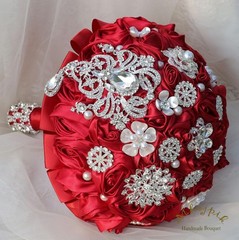 Bridal Wedding Bouquet Round Bling Brooch Bouquet Artificial Rose Flower Bunc…