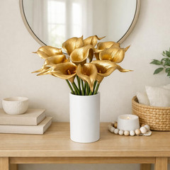 Artificial Calla Lily Flowers 10 Pack 14 Inch Gold – Real Touch Faux Flowers for