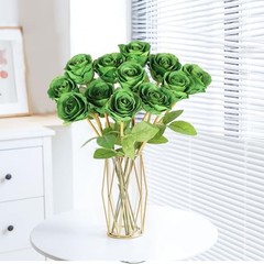 Hananona Artificial Roses Flowers for St. Patrick’s Day，Pcs Silk Rose 12 Green