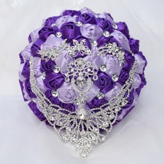 7″ Bouquet Luxury White Red Bride Wedding Ribbon Brooch Pearl Satin Rose Decor