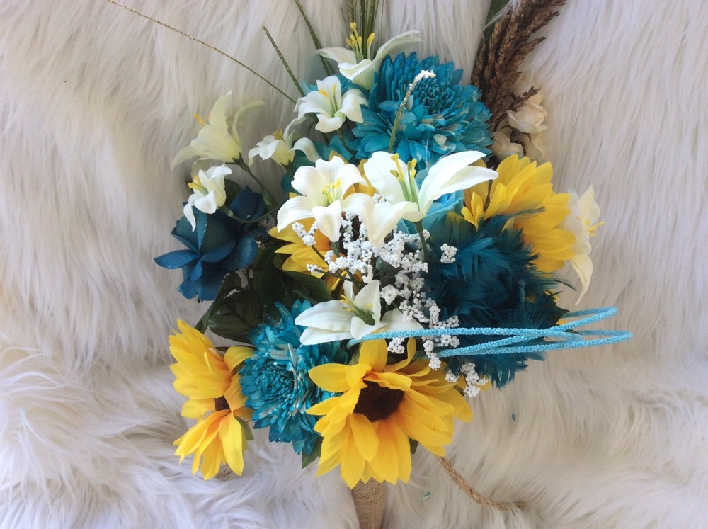 large Wedding Bridal Bouquet Flowers Huge Package Sunflowers TEALS 7 bouquet