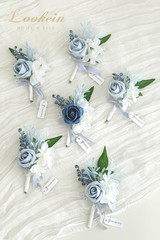 Set of 6 Dusty Blue Wedding Boutonniere for Men Artificial Flowers for Wedding G