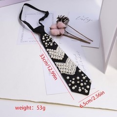 Black Pre-tied Ties with Artificial Pearls Adjustable Uniform Neckties G
