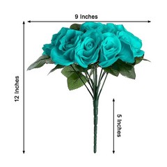 TURQUOISE 12″ tall Velvet Roses ARTIFICIAL FLOWERS Bouquet Wedding Decorations
