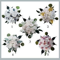 White Bridal bouquet Wedding Bridesmaid Flowers Silk Rose Eucalyptus Faux Floral