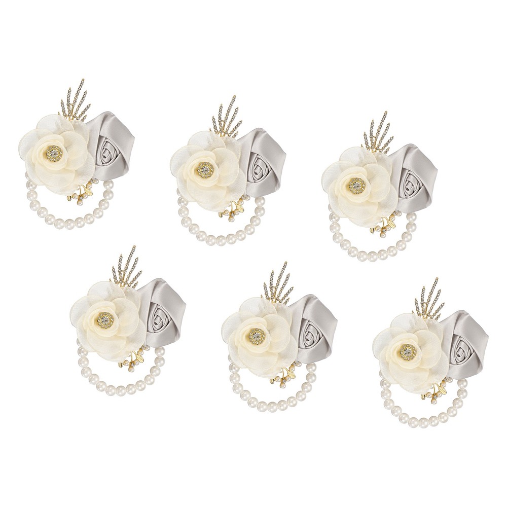 Rose Wrist Corsage, 6Pcs Wrist Corsage Bracelets Flower Wristlet, Silver