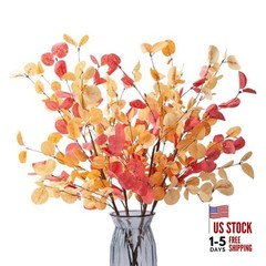 6pcs Eucalyptus Stems Fake Orange Red Autumn Leaves Artificial Silk 6pcs-orange