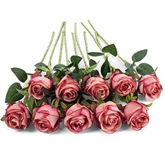 10pcs Artificial Rose Flowers Long Stem Fake Silk Roses for DIY Rose Red