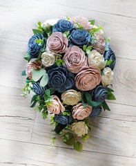 Pink Dusty Blue Cascade Bridal Bouquet made of Sola Wood Flowers for Wedding