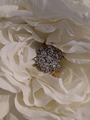 Artificial Bridal Bouquet – White Peony with Sparkles & Navy Blue Ribbon Handle
