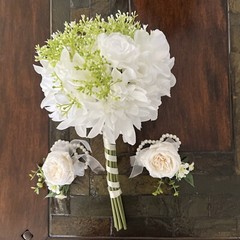 SET OF 3 Assorted Flower White Sola Bridal Wedding Bouquet with corsages