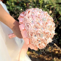 Satin/Brooch Rhinestone Light Blush Pink FlowerFloral Wedding Bridesmaid Bouquet
