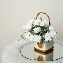 WHITE 4 Bushes 12″ Silk Roses Artificial FLOWERS Bouquets Party Home Decorations