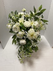 Wedding Bridal Bouquet Hand held White Silk Flowers Peonies Cascading NEW
