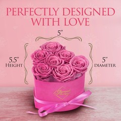 GLAMOUR BOUTIQUE 7 Flower Forever Heart Shape 7 Roses, Velvet Pink 7 Roses
