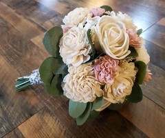 17PC Pink & White Sola Wood Flower Bridal Bouquet Bridesmaid Wedding Flower Set