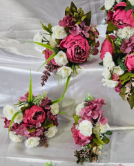 Wedding Bouquet Set, Pink, Dusty Pink, Ivory, Cream, Cascade Bouquets, Teardrop