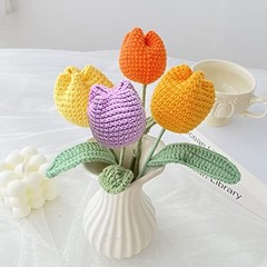 Crochet Flowers, 7PCS Fake Tulips Artificial Flowers Handmade Knitted Tulip
