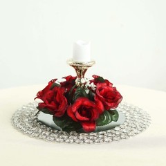 4 Black Red CANDLE RINGS with SILK ROSES Wedding Flowers for Centerpieces