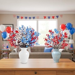 4th of July Babys Breath Artificial Flowers 16 Bundles Red White Blue Fake Silk