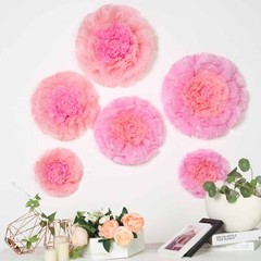 6 pack 7″ 9″ 11″ Blush and Pink Tissue Paper Carnation Flowers Backdrop