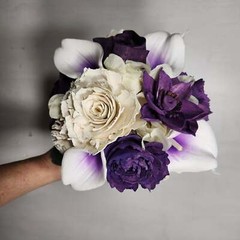 Eggplant Ivory Rose Calla Lily Sola Wood Bridal Wedding Bouquet Accessories