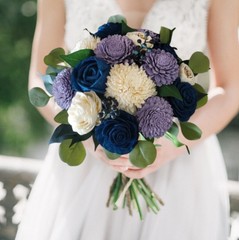Lavender & Navy Bridal Bouquet Sola Wood Purple Blue Wedding Flowers Bridesmaid