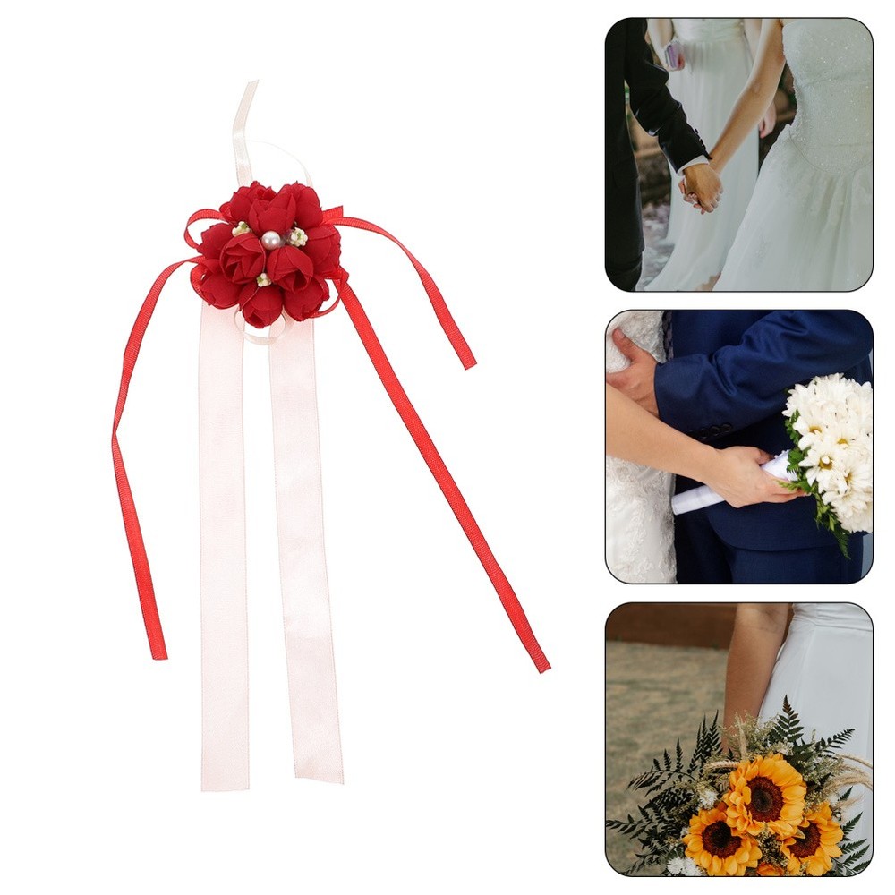 3Pcs Elegant Red Bridal Wrist Flower Decor for Rustic Country Wedding Party