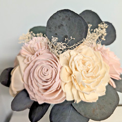 Pink Cream Sola Wood Bridal Bouquet Bridesmaid Wedding Flowers wrapped in Jute