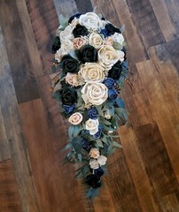 30″ Extra Long Dark Green Navy Cascade Bridal Bouquet Sola Wood Wedding Flowers