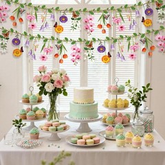 Ghegicu 2PCS Flower Banner Reusable Wildflower Garland Floral for Spring Pink