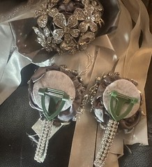 Bride Brooch Bouquet Wedding Silver Grey Base Clear Rhinestones￼ 5pc set