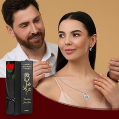Preserved Real Rose Forever Flower with I Love You Necklace Unique Gifts for Her